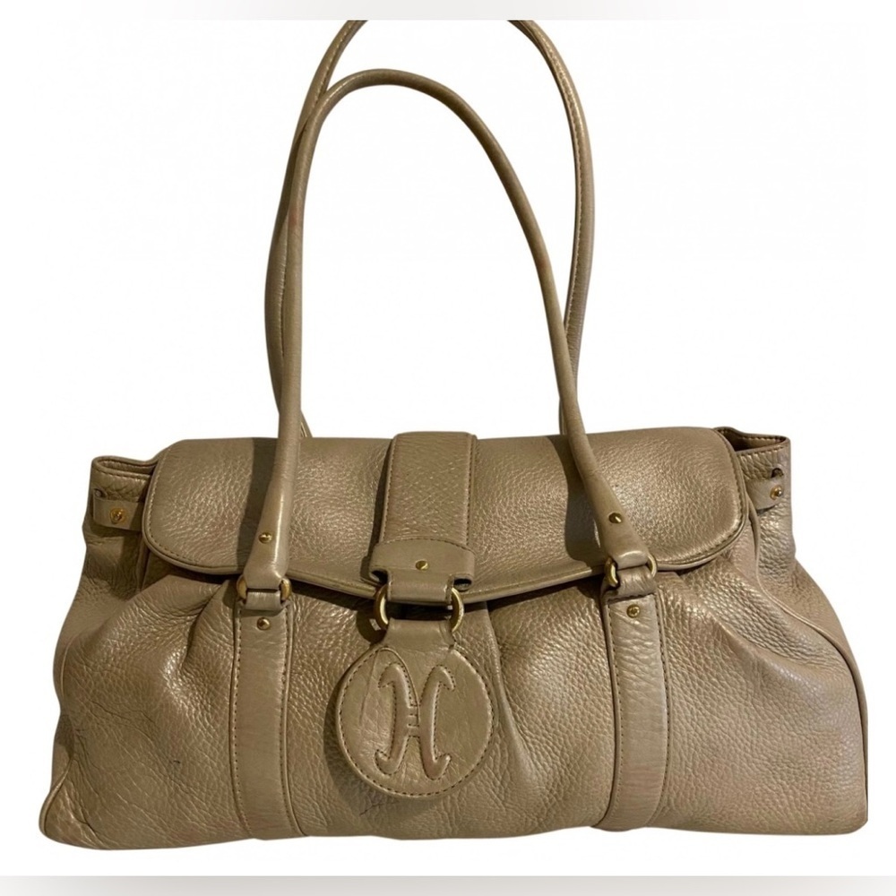 Cole haan Taupe pebbled Leather satchel Bag